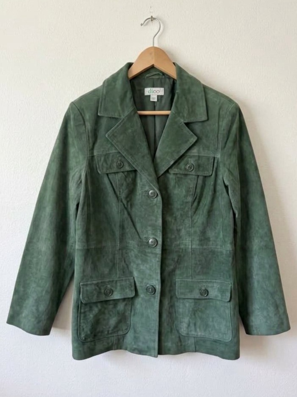 Denim & Co Vintage Olive Green Genuine Suede Leather Jacket Size Small